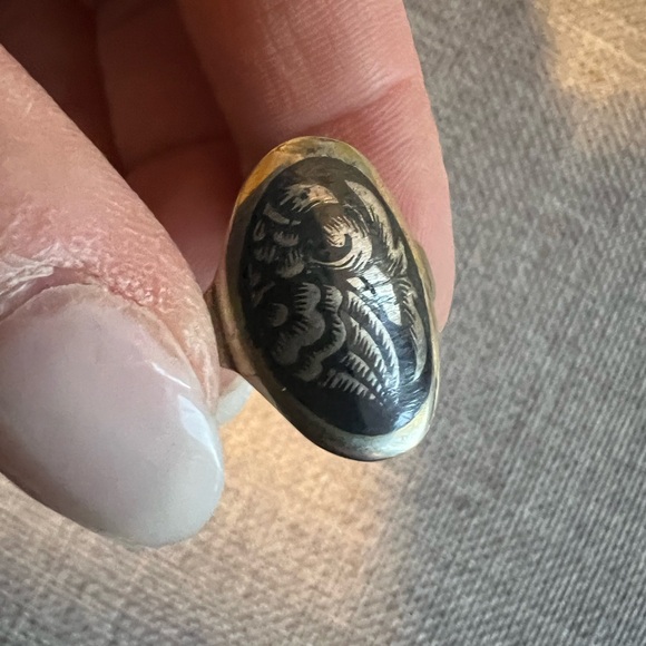 Engraved Black and Gold Ring